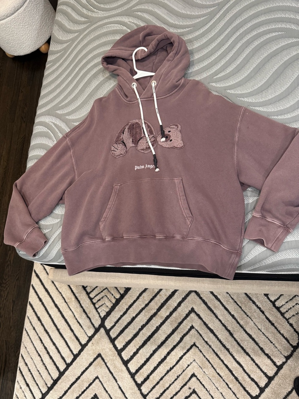 Palm Angels Mauve Crewneck Bear Graphic Hoodie